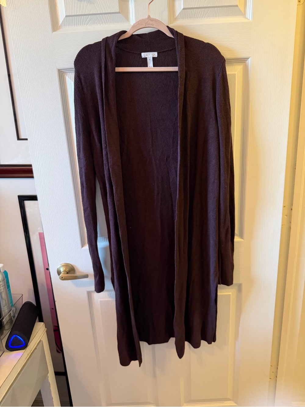 Leith Long Open-Front Cardigan in Dark Brown
